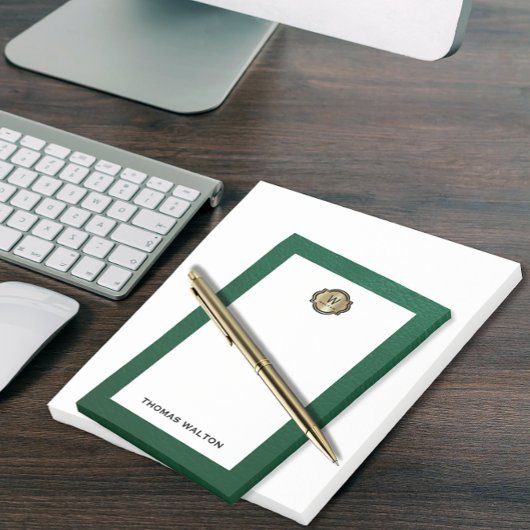 Elegante Gouden Monogram Smaragdgroene Leren Look Post-it® Notes