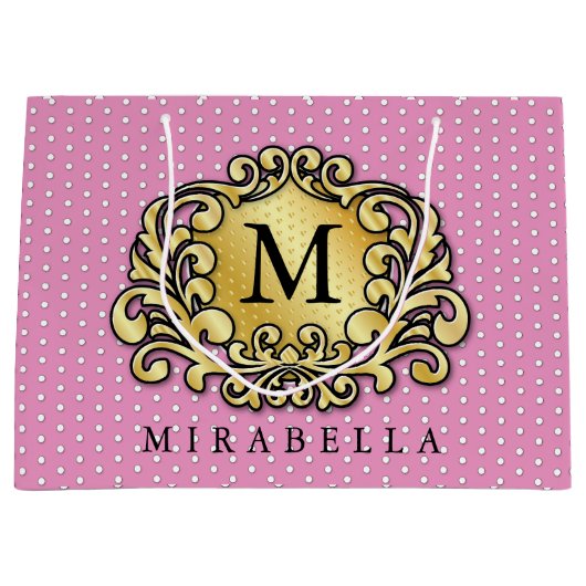 Elegante Gouden Monogram Stijlvol Minimalistisch Groot Cadeauzakje (Voorkant)