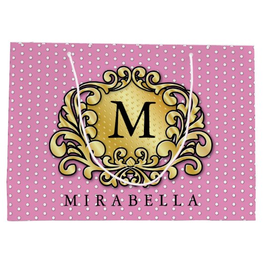 Elegante Gouden Monogram Stijlvol Minimalistisch Groot Cadeauzakje (Achterkant)