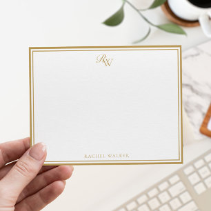 Elegante Gouden Monogram Twee Rand Notitiekaartje