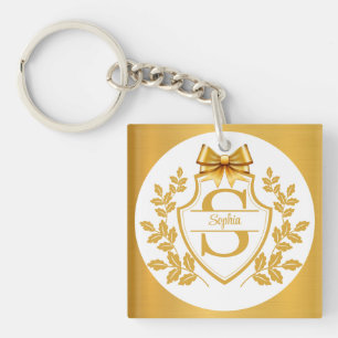 Elegante Gouden Monogram Wapenschild, Strik Gepers Sleutelhanger
