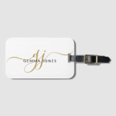 Elegante gouden monogram witte bagagelabel (Voorkant (horizontaal))