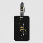 Elegante gouden monogram zwarte bagagelabel (Voorkant (verticaal))