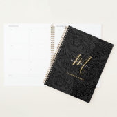 Elegante Gouden Monogram Zwarte Bloem 2026 Planner (Display)