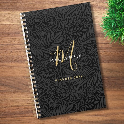 Elegante Gouden Monogram Zwarte Bloem 2026 Planner