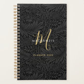 Elegante Gouden Monogram Zwarte Bloem 2026 Planner (Voorkant)