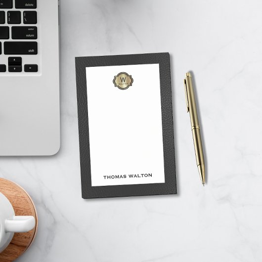 Elegante Gouden Monogram Zwarte Leerlook Post-it® Notes