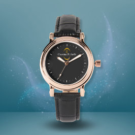 Elegante Gouden Monogram Zwarte Modern Horloge