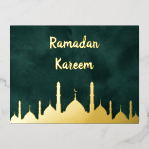 Elegante Gouden Moskee Groene Ramadan Kareem Islam Folie Feestdagen Briefkaart