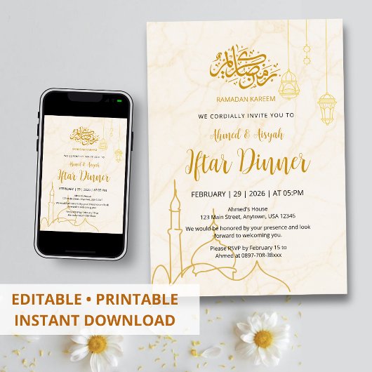 Elegante Gouden Moskee Marmeren Ramadan Iftar-dine Kaart