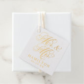 Elegante gouden Mr en Mrs script monogram Bedankjes Labels (Met doos)