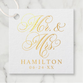 Elegante gouden Mr en Mrs script monogram Bedankjes Labels