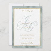 Elegante gouden munt groen monogram initialen brui kaart (Voorkant)