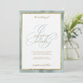 Elegante gouden munt groen monogram initialen brui kaart (Staand voorkant)