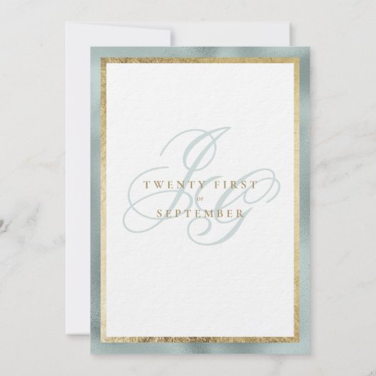 Elegante gouden munt groen monogram initialen brui kaart (Achterkant)