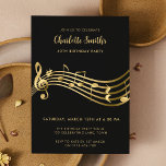 Elegante gouden Muzieknoten 40th Birthday Zwart Kaart<br><div class="desc">Deze bewerkbare elegante uitnodiging is voorzien van een staaf met muzieknoten en een treble clef in faux gold op een zwarte achtergrond aangevuld met moderne scripttypografie. Perfect voor verjaardagsfeestjes voor volwassenen, muzikale evenementen en muziekliefhebbers. Pas het aan met uw eigen tekst en maak gebruik van het bewerkingshulpmiddel om de lettergrootte...</div>