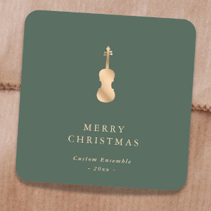 Elegante Gouden Muzieksviool Kerst Groen Vierkante Sticker