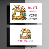 Elegante gouden naaimachine met bloemen vlinder visitekaartje