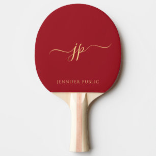 Elegante gouden naam Monogram Sjabloon Ruby Red Tafeltennisbatje