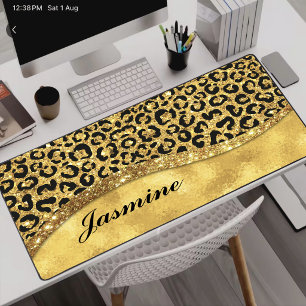 Elegante gouden namaak glitters dierprint Monogram Bureaumat
