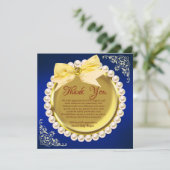 Elegante gouden Navy-Blue Pearl Wedding Jubileum Bedankkaart (Staand voorkant)