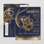 Elegante gouden Navy Masquerade Masker Sweet Sixte Uitnodiging Briefkaart (Voorkant / Achterkant)