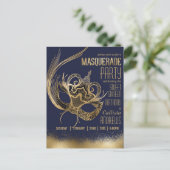 Elegante gouden Navy Masquerade Masker Sweet Sixte Uitnodiging Briefkaart (Staand voorkant)