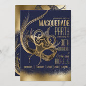 Elegante gouden Navy Masquerade Verjaardagsfeest Kaart (Voorkant / Achterkant)