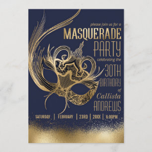 Elegante gouden Navy Masquerade Verjaardagsfeest Kaart