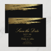 Elegante Gouden Nep Folie Borstel Zwarte Save the  Save The Date (Voorkant / Achterkant)
