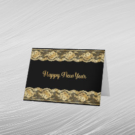 Elegante Gouden Nep Kant Nieuwjaar Feestdagen Kaart