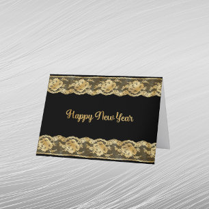 Elegante Gouden Nep Kant Nieuwjaar Feestdagen Kaart
