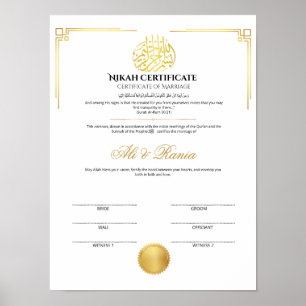 Elegante gouden Nikah-certificaat met zegel Poster