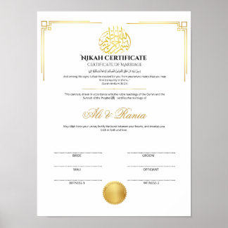 Elegante gouden Nikah-certificaat met zegel Poster