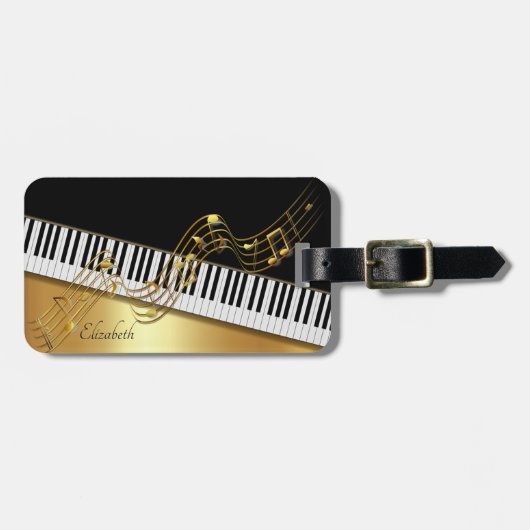 Elegante Gouden Noten,Piano Toetsen -Persoonlijk Bagagelabel (Voorkant horizontaal)