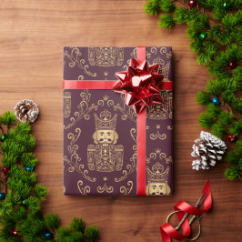 Elegante Gouden Notenkraker Kerst Damast Cadeaupapier
