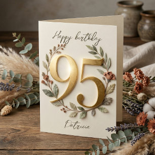 Elegante Gouden Nummer Botanische Krans 95e Verjaa Kaart