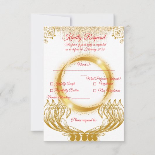 Elegante gouden ontwerp-RSVP kaart op wit (Voorkant)