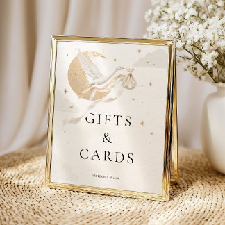 Elegante Gouden Ooievaar Baby Shower Cadeaus en Ka Poster