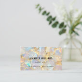 Elegante Gouden Opal Steen QR Code Schoonheidssalo Visitekaartje (Staand voorkant)