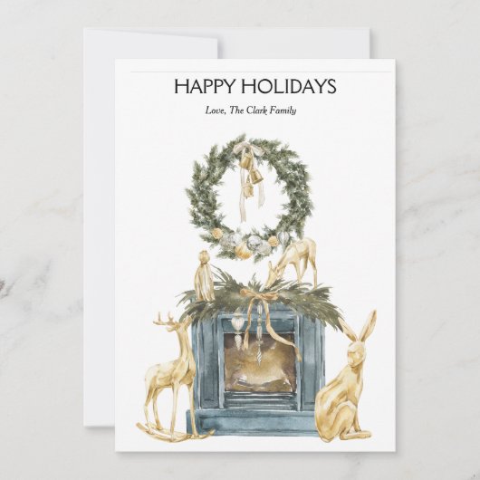 Elegante Gouden Open Haard Kerst Plat Feestdagenkaart (Voorkant)