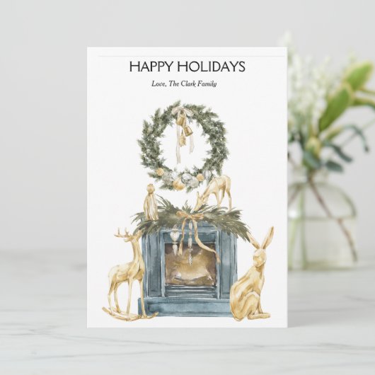 Elegante Gouden Open Haard Kerst Plat Feestdagenkaart (Staand voorkant)