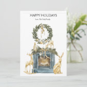 Elegante Gouden Open Haard Kerst Platte Feestdagenkaart (Staand voorkant)