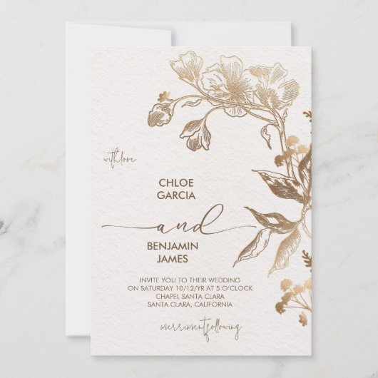 Elegante gouden orchidee bruiloft kaart (Voorkant)