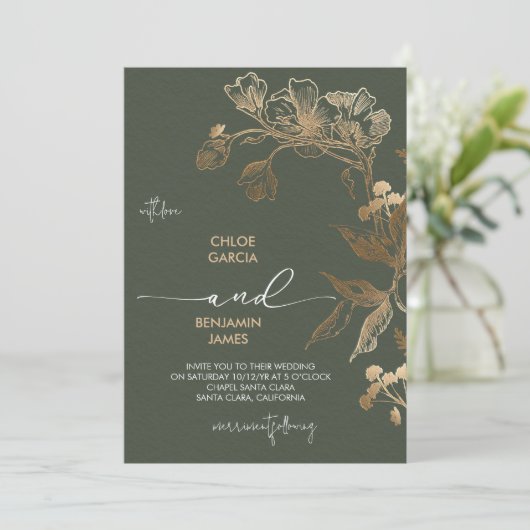 Elegante gouden orchidee bruiloft kaart (Staand voorkant)