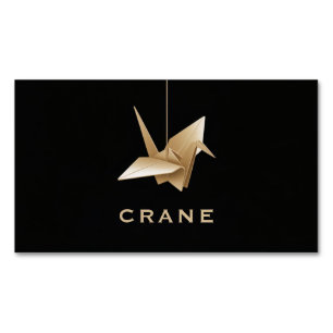 Elegante Gouden Origami Kraan Zwarte Minimalist Magnetisch Visitekaartje