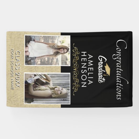 Elegante Gouden Ornament Afgestudeerde 2 Foto Afst Spandoek (Horizontaal)