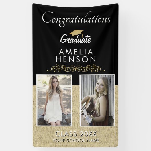 Elegante Gouden Ornament Afgestudeerde 2 Foto Afst Spandoek (Verticaal)