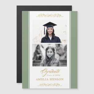 Elegante gouden ornament afstudeercadeau 2 foto ma magnetische uitnodiging