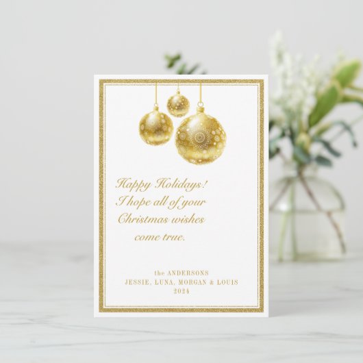 Elegante gouden ornamenten en lijsten kerstkaart (Staand voorkant)